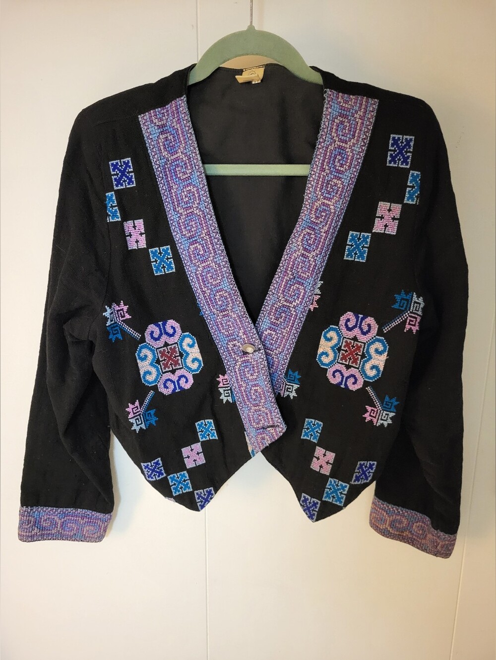 Rising Tide Black Cropped Jacket with Embroidery